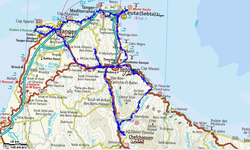 Roadmap con superposición de ruta Gandini (145m/pixel)