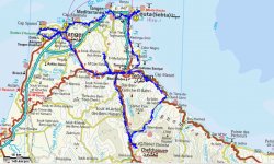 Mappa stradale con sovrapposizione itinerario (145m/pixel)
