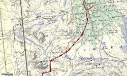 Mappa topografica scala 1/250000 con sovrapposizione di un itinerario Gandini